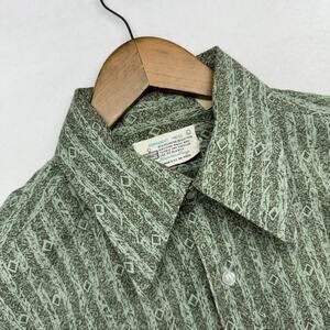 Vintage Kmart Shirt men's Large Green Geometric Permanent Press Rockabilly 70s